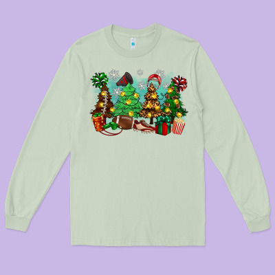 Long Sleeve Tee christmas trees with football