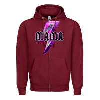 Burgundy mama neon leopard lightning bolt Zipper Hoodie - texasbilliewilder