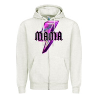 Oatmeal Heather mama neon leopard lightning bolt Zipper Hoodie - texasbilliewilder
