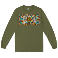 Army Green western sunflower and gemstone license plate Long Sleeve Tee - RanaPortraitStore
