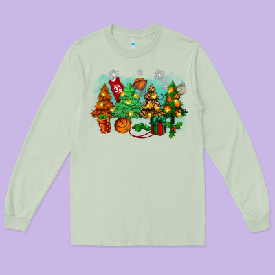 Long Sleeve Tee christmas trees with basketball