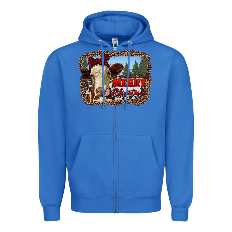 Merry Christmas Heifer Cow With Farm Zipper Hoodie by RanaPortraitStore | Teevron