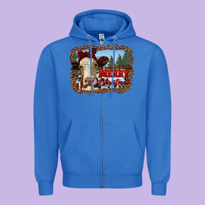 Merry Christmas Heifer Cow With Farm Zipper Hoodie Designed By Ranaportraitstore