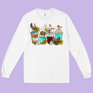 Chicken Coffee Cups Long Sleeve Tee Designed By Texasbilliewilder