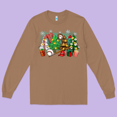 Long Sleeve Tee christmas trees with baseball