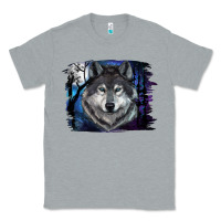 Heather Grey wolf and full moon Classic Tee - RanaPortraitStore