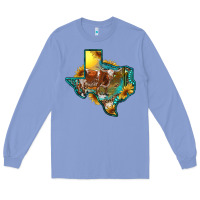 Colony Blue Western Texas Map With Longhorn Bull Long Sleeve Tee - RanaPortraitStore