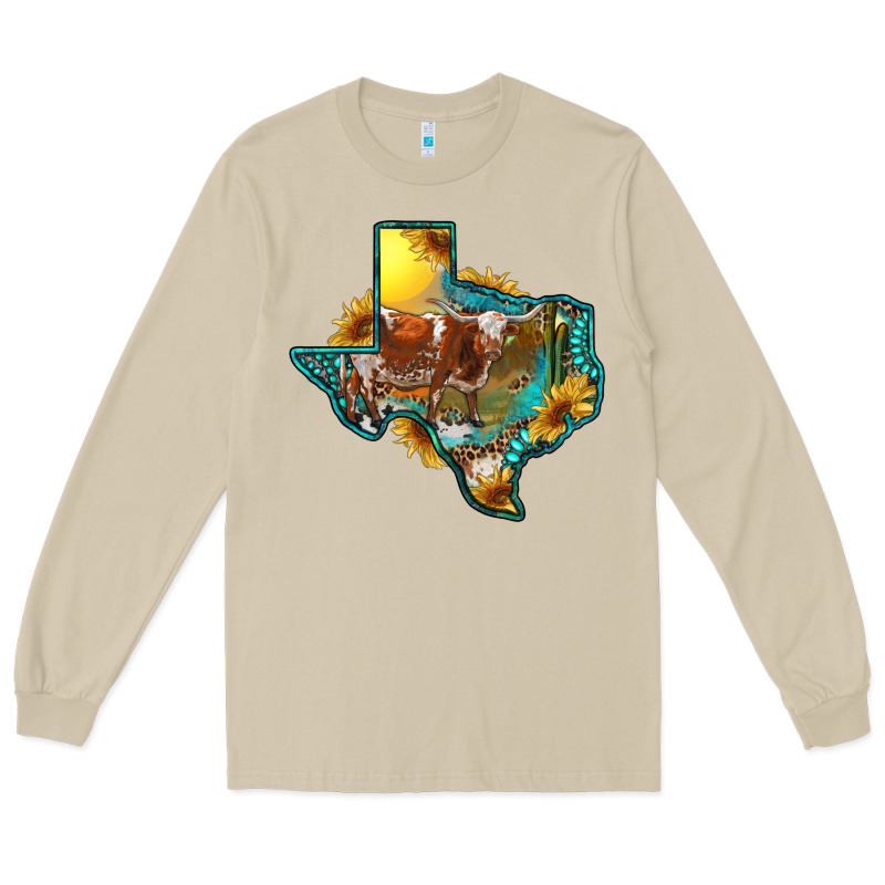 Western Texas Map With Longhorn Bull Long Sleeve Tee by RanaPortraitStore | Teevron
