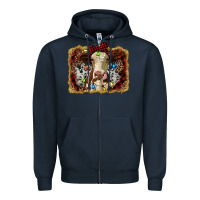 Navy heifer cow christmas western background Zipper Hoodie - RanaPortraitStore