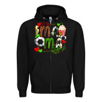 Black mama soccer with popcorn Zipper Hoodie - texasbilliewilder