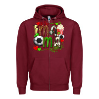 Burgundy mama soccer with popcorn Zipper Hoodie - texasbilliewilder