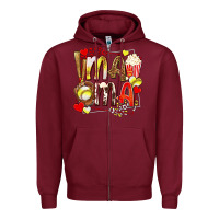 Burgundy mama softball baseball with popcorn Zipper Hoodie - texasbilliewilder