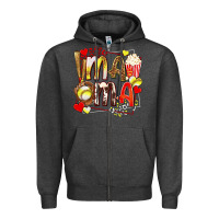 Charcoal Heather mama softball baseball with popcorn Zipper Hoodie - texasbilliewilder