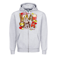 Heather Grey mama softball baseball with popcorn Zipper Hoodie - texasbilliewilder