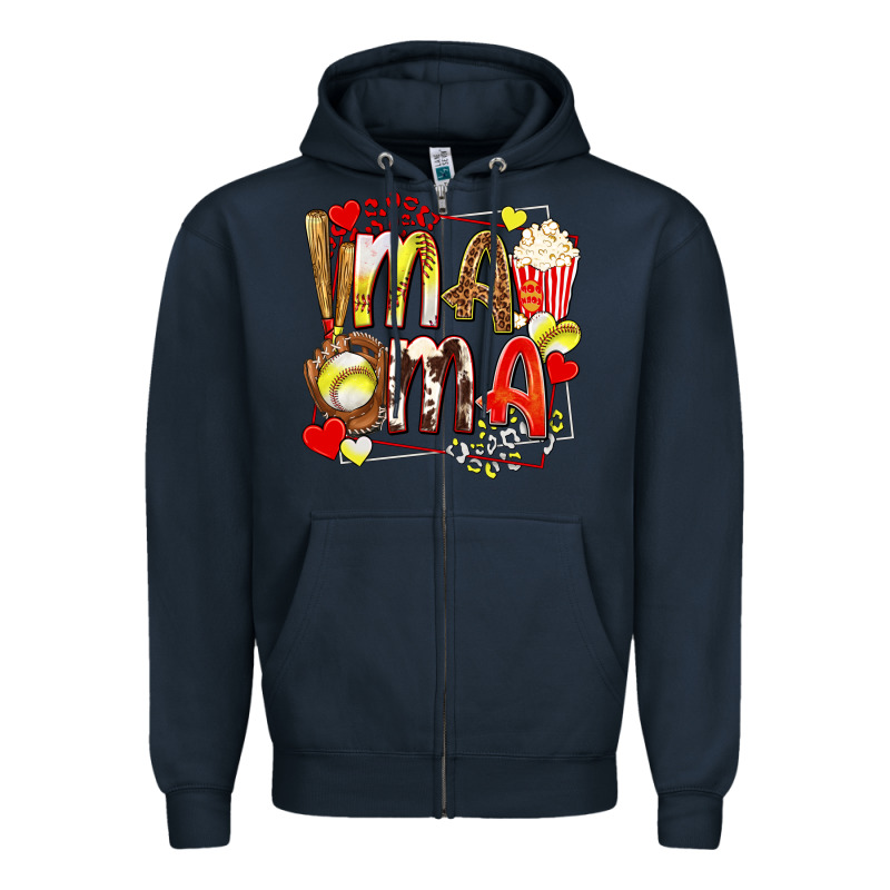 Mama Softball Baseball With Popcorn Zipper Hoodie by texasbilliewilder | Teevron