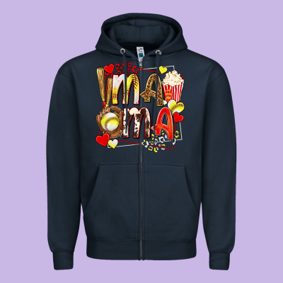 Mama Softball Baseball With Popcorn Zipper Hoodie Designed By Texasbilliewilder