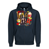 Navy mama softball baseball with popcorn Zipper Hoodie - texasbilliewilder