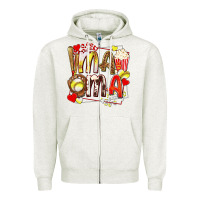 Oatmeal Heather mama softball baseball with popcorn Zipper Hoodie - texasbilliewilder