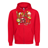 Red mama softball baseball with popcorn Zipper Hoodie - texasbilliewilder