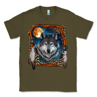 Army Green wolf and feathers Classic Tee - RanaPortraitStore