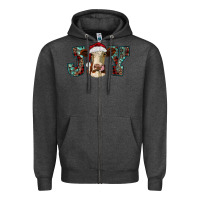 Charcoal Heather christmas joy with heifer cow Zipper Hoodie - RanaPortraitStore