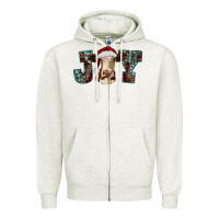 Oatmeal Heather christmas joy with heifer cow Zipper Hoodie - RanaPortraitStore