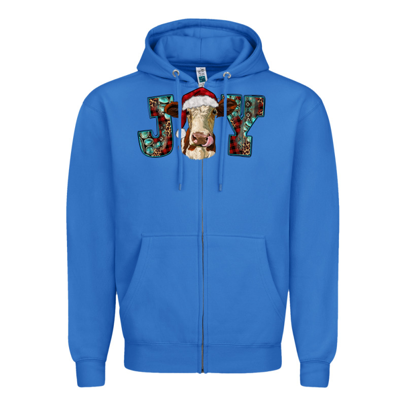 Christmas Joy With Heifer Cow Zipper Hoodie by RanaPortraitStore | Teevron