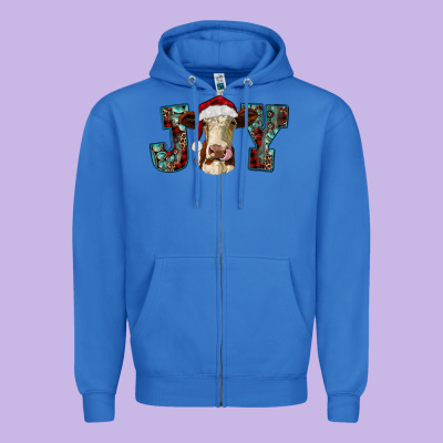 Christmas Joy With Heifer Cow Zipper Hoodie Designed By Ranaportraitstore