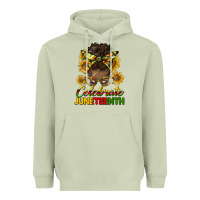 Celebrate Juneteenth Black Woman Bun Heavyweight Hoodie | Teevron