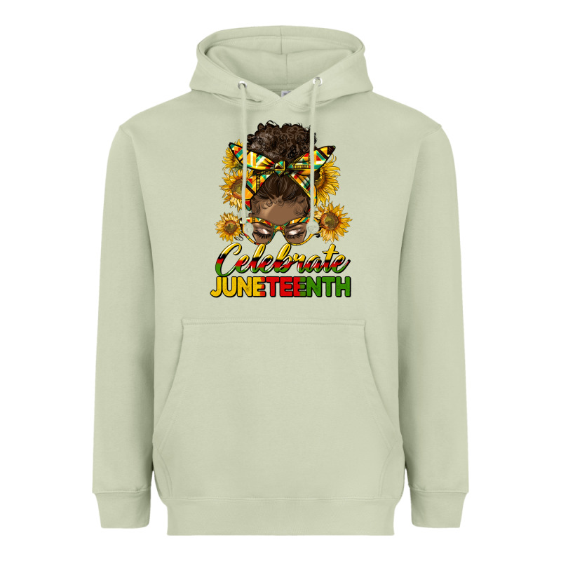 Celebrate Juneteenth Black Woman Bun Heavyweight Hoodie by HRA Design Shop | Teevron