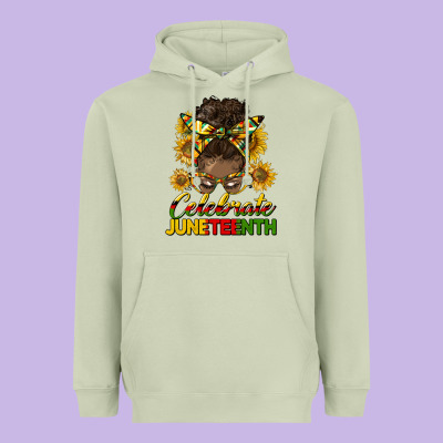 Celebrate Juneteenth Black Woman Bun Heavyweight Hoodie Designed By Hra Design Shop