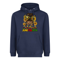 Navy celebrate juneteenth black woman bun Heavyweight Hoodie - HRA Design Shop