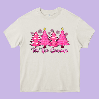 Tis The Season Pink Trees Heavy Core Tee Designed By Cowhidedigitalart