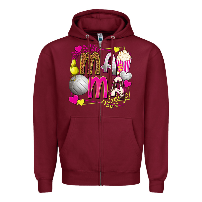 Mama Volleyball With Popcorn Zipper Hoodie by texasbilliewilder | Teevron