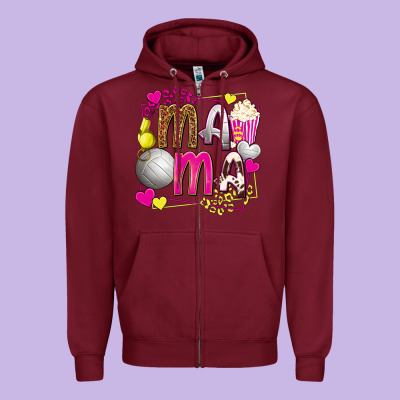 Mama Volleyball With Popcorn Zipper Hoodie Designed By Texasbilliewilder