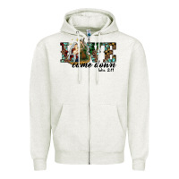 Oatmeal Heather love came down holy family Zipper Hoodie - RanaPortraitStore