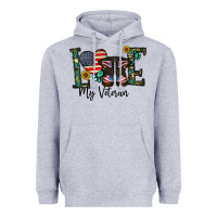 Heather Grey love my veteran Heavyweight Hoodie - CowhideDigitalArt