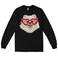 Black white pomeranian with love glasses Long Sleeve Tee - RanaPortraitStore