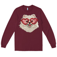 Burgundy white pomeranian with love glasses Long Sleeve Tee - RanaPortraitStore
