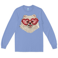 Colony Blue white pomeranian with love glasses Long Sleeve Tee - RanaPortraitStore