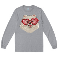 Heather Grey white pomeranian with love glasses Long Sleeve Tee - RanaPortraitStore