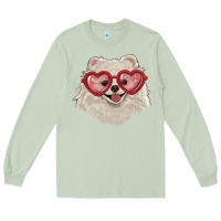 Matcha white pomeranian with love glasses Long Sleeve Tee - RanaPortraitStore