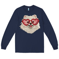 Navy white pomeranian with love glasses Long Sleeve Tee - RanaPortraitStore