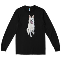 Black Hand Drawing White Shepherd Long Sleeve Tee - RanaPortraitStore