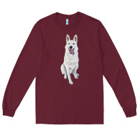 Burgundy Hand Drawing White Shepherd Long Sleeve Tee - RanaPortraitStore