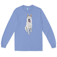 Colony Blue Hand Drawing White Shepherd Long Sleeve Tee - RanaPortraitStore