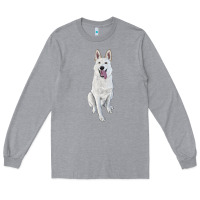 Heather Grey Hand Drawing White Shepherd Long Sleeve Tee - RanaPortraitStore