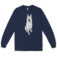 Navy Hand Drawing White Shepherd Long Sleeve Tee - RanaPortraitStore