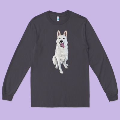 Long Sleeve Tee Hand Drawing White Shepherd