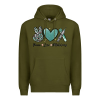 Army Green peace love phlebotomy Premium Hoodie - MaliasSmallBusiness